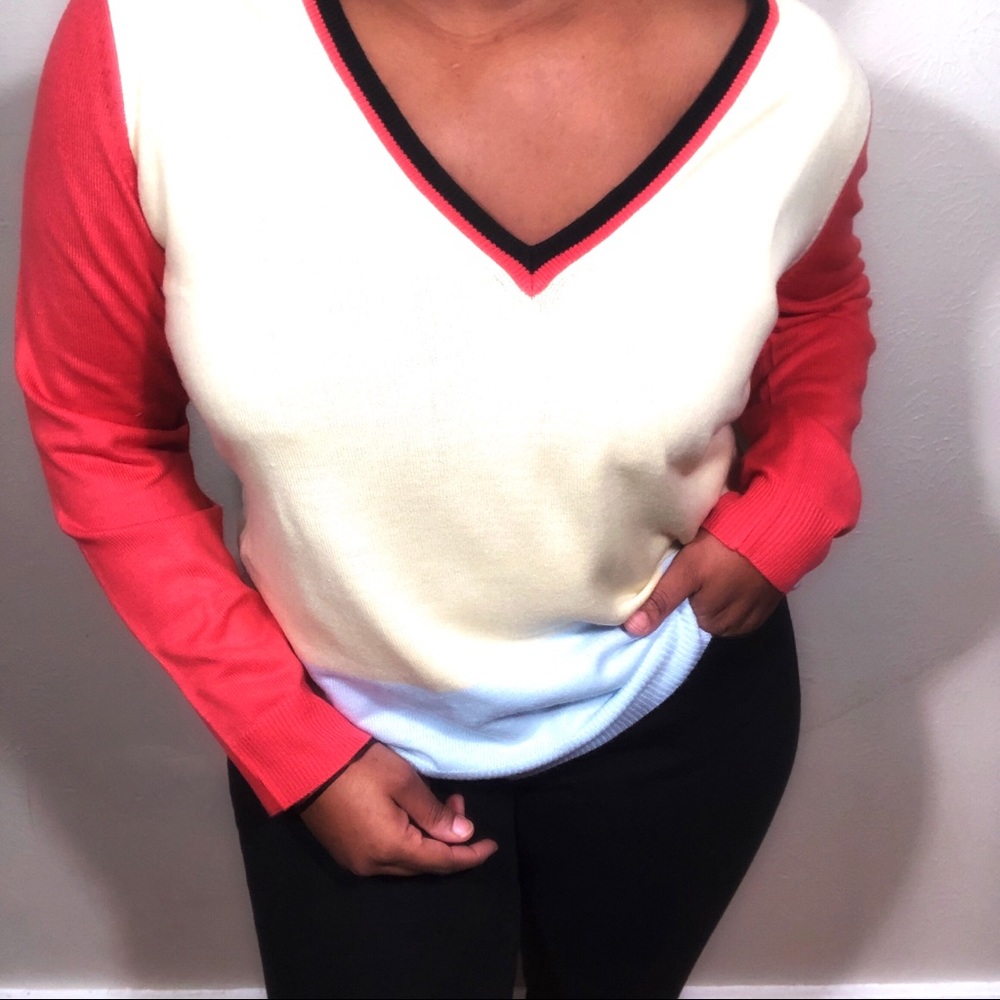 New York & Company V-Neck Color block Sweater XL